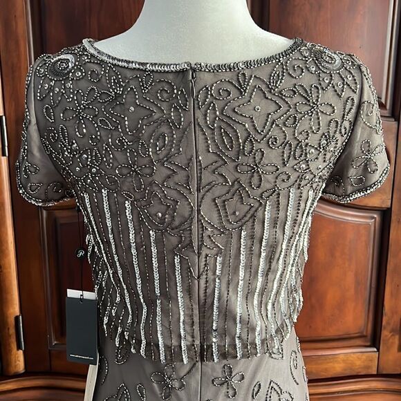 Adrianna Papell short sleeve blouson beaded gown in Lead- size 2 NWT - Picture 10 of 13
